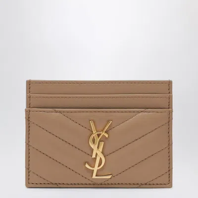 Saint Laurent Cassandre Card Holder Beige In Brown