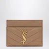 Saint Laurent Cassandre Card Holder Beige In Brown