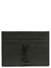 Saint Laurent Cassandre Croc-embossed Leather Cardholder In Black
