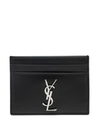 Saint Laurent Smooth Leather Cassandre Card Holder In Black