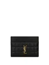 Saint Laurent Logo-plaque Quilted Card Holder In Black