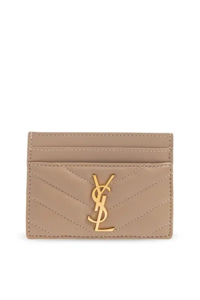 Saint Laurent Cassandre Card Holder In Brown