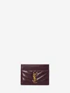 Saint Laurent Monogram Matelasse Patent Card Holder In Burgundy