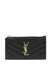 Saint Laurent Fragments Monogram Zip Cardholder In Black