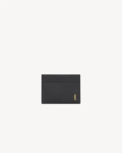 Saint Laurent Tiny Cassandre Card Case In Grained Leather In Brown