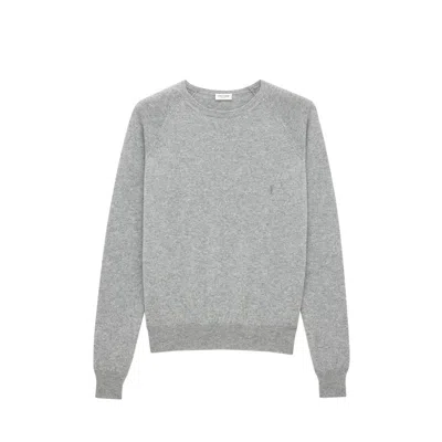 Saint Laurent Logo-embroidered Cashmere Sweater In Gray
