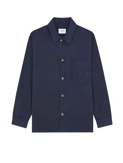 Saint Laurent Cassandre Certified Cotton Overshirt In Blue
