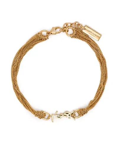 Saint Laurent Metallic Bracelet With Cassandre Charm And Adjustable Lobster Closure In Brass Woman In Multicolor
