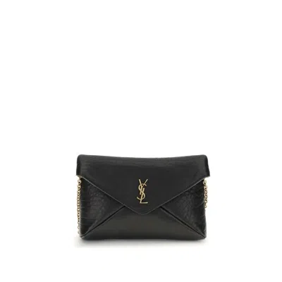 Saint Laurent Cassandre Chain Clutch Bag In Black