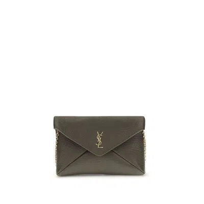 Saint Laurent Cassandre Chain Clutch Bag In Green