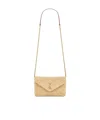 Saint Laurent Cassandre Chain Pouch In Raffia In Brown