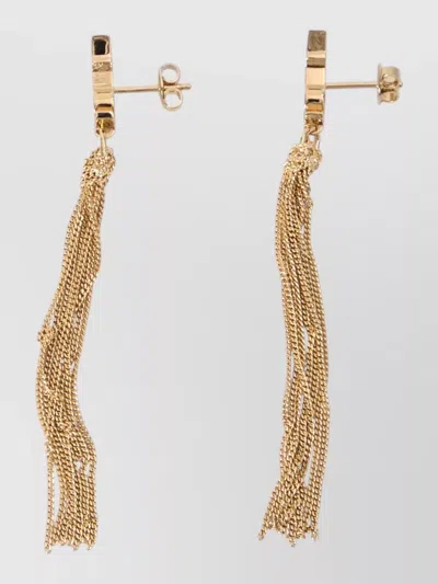 Saint Laurent Cassandre Chain Tassel Long Earrings In Gold