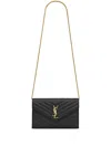Saint Laurent Cassandre Envelope Leather Chain Wallet In Black