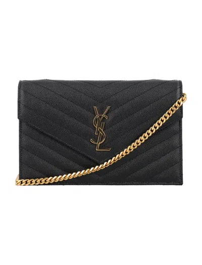 Saint Laurent Cassandre Chain Wallet In Black