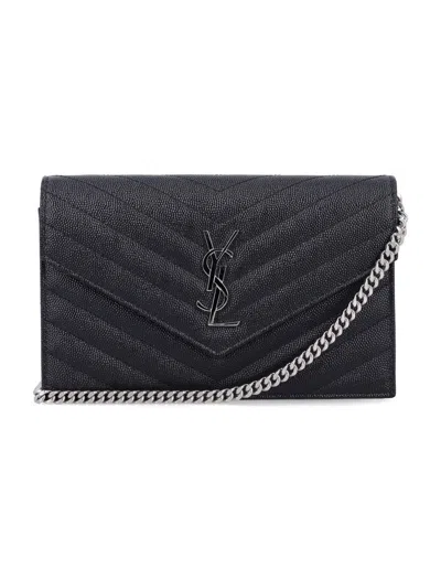 SAINT LAURENT SAINT LAURENT CASSANDRE ENVELOPE CHAIN WALLET IN GRAIN DE POUDRE LEATHER