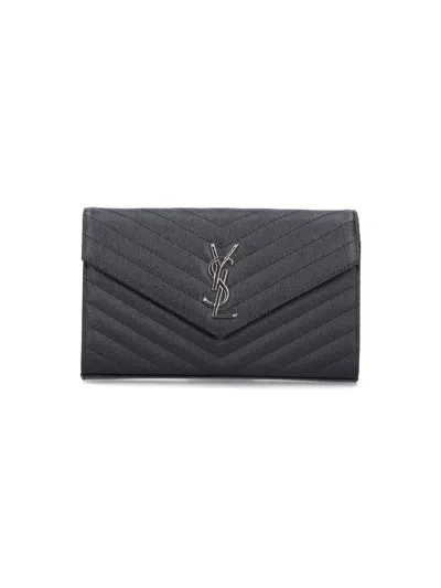 Saint Laurent 'cassandre' Chain Wallet In Black