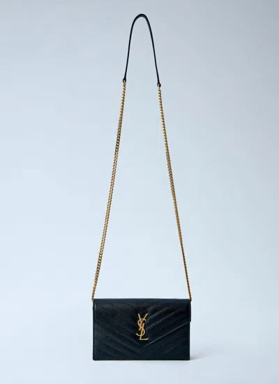 Saint Laurent Cassandre Chain Wallet In Black