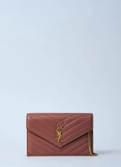 Saint Laurent Cassandre Chain Wallet In Brown