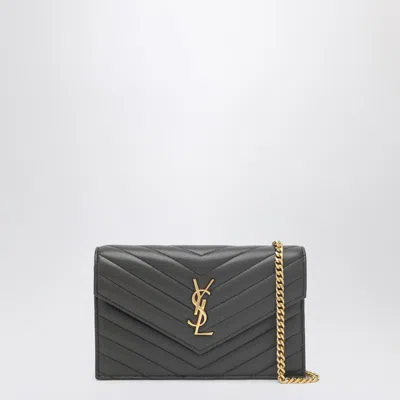 Saint Laurent Cassandre Chain Wallet In Dark Grey In Brown