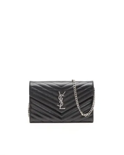 Saint Laurent Cassandre Chain Wallet Shoulder Bag In Black