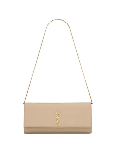 Saint Laurent Cassandre Chain-leather Clutch In Neutral