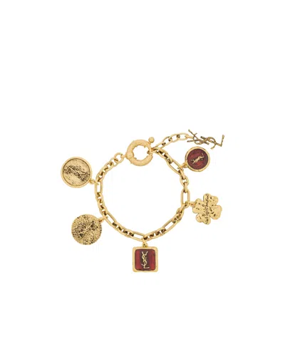 Saint Laurent Cassandre Charm Bracelet In Enamel And Metal In Gold