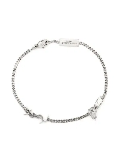 Saint Laurent Cassandre Charm Bracelet In Metal And Rhinestone Accessories In Silver