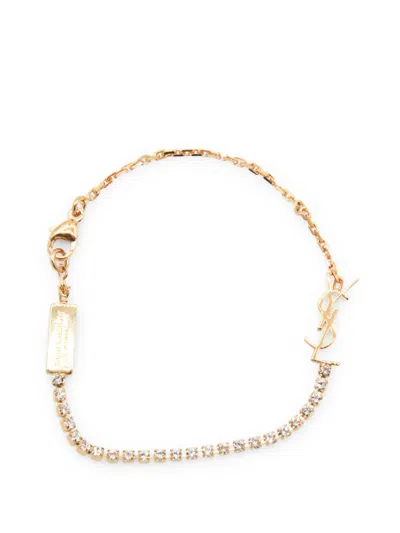 Saint Laurent Cassandre Charm Bracelet In Metal And Rhinestone In Gold