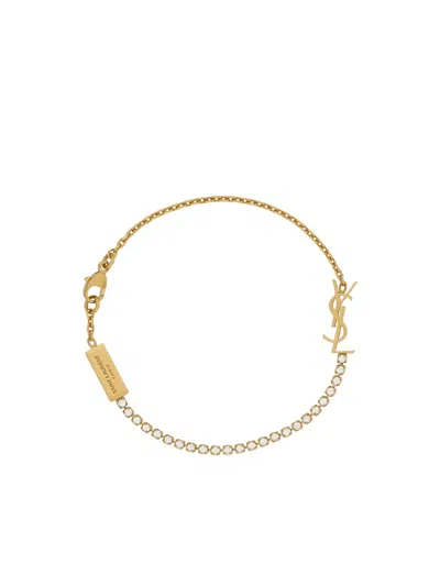 Saint Laurent Cassandre Charm Bracelet In Metal And Rhinestone In Grey