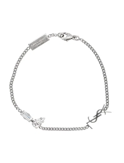 Saint Laurent Cassandre Charm Bracelet In Silver Oxyde/crystal