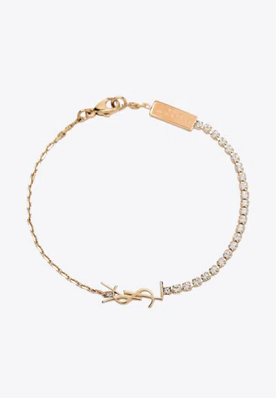 Saint Laurent Cassandre Charm Embellished Bracelet In Gold