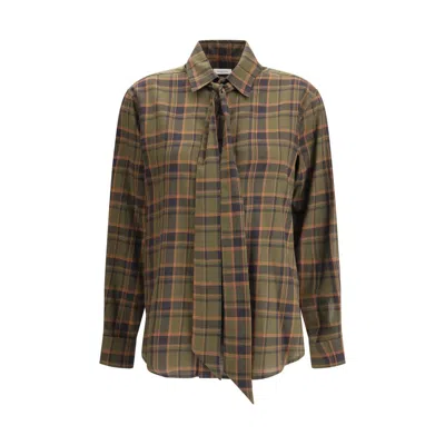 SAINT LAURENT CASSANDRE CHECK LAVALLIÈRE SHIRT