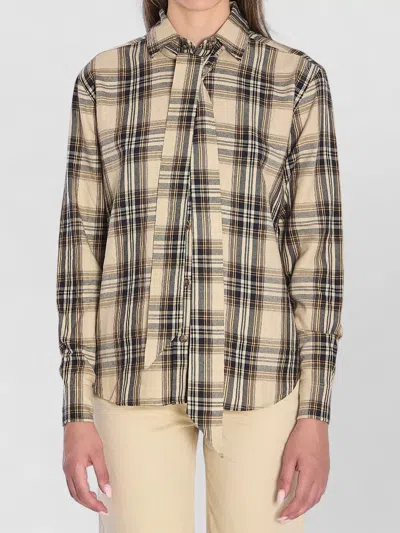 Saint Laurent Cassandre Check Shirt Oversized Tie Collar In Multi