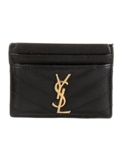Pre-owned Saint Laurent Cassandre Chevron Card Holder In Black