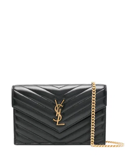 Saint Laurent Cassandre Chevron Chain Mini Bag In Black