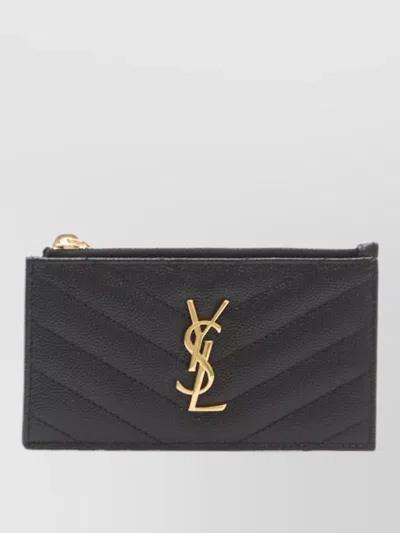 Saint Laurent Cassandre Chevron Leather Zip Cardholder