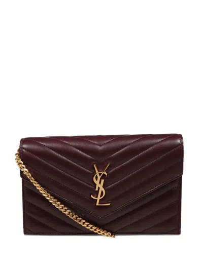 Saint Laurent Cassandre Chevron-quilted Chain Clutch Bag In Red