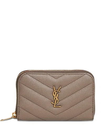 Saint Laurent Cassandre Chevron Quilted Logo Wallet In Brown
