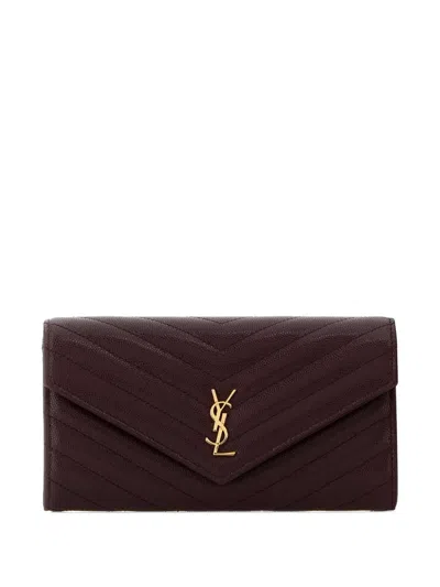 Saint Laurent Cassandre Chevron-quilted Wallet In Red
