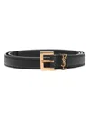 Saint Laurent Cassandre Thin Leather Belt In Black