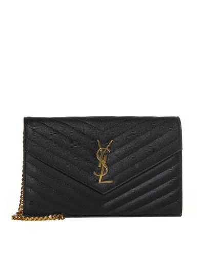 Saint Laurent Cassandre Classic Chain Clutch In Grain De Poudre Leather