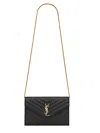 Saint Laurent Cassandre Envelope Chain Wallet In Black
