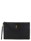 Saint Laurent Ysl Monogram Medium Pouch In Smooth Leather In Black