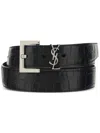 Saint Laurent Cassandre Belt In Crocodile-embossed Leather