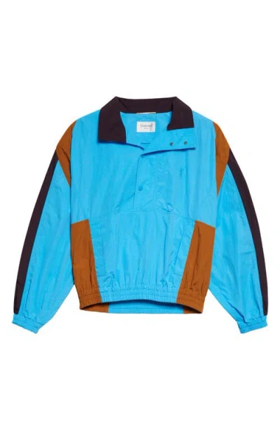 Saint Laurent Cassandre Colorblock Pullover Nylon Windbreaker In Blue