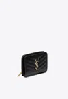 Saint Laurent Cassandre Compact Zip-around Leather Wallet In Black