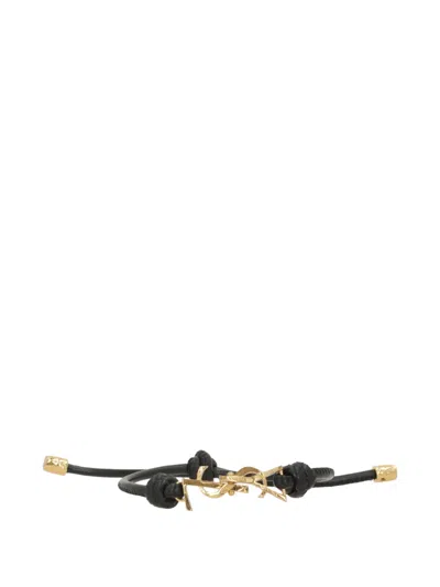 Saint Laurent Cassandre Leather Cord Bracelet Knot Detail In Metallic