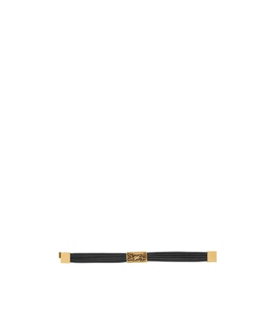 Saint Laurent Cassandre Cord Bracelet In Leather And Metal In Yellow