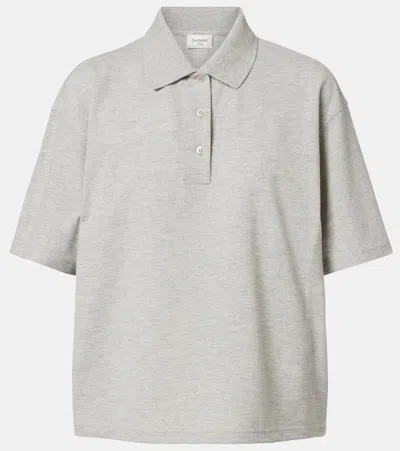 Saint Laurent Cassandre Cotton-blend Piqué Polo Shirt In Gray