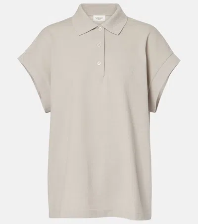 Saint Laurent Embroidered Cotton-blend Piqué Polo Shirt In Grey